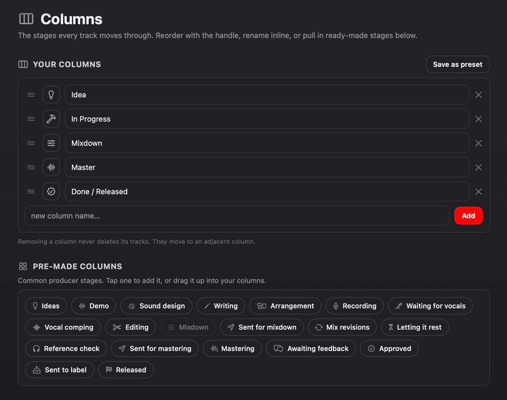 Building your own columns in Track It